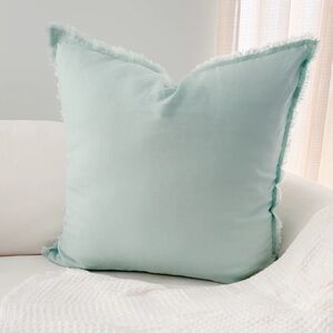 Anaya Aqua Blue Fringe Soft Linen Pillow Cover 26x26
